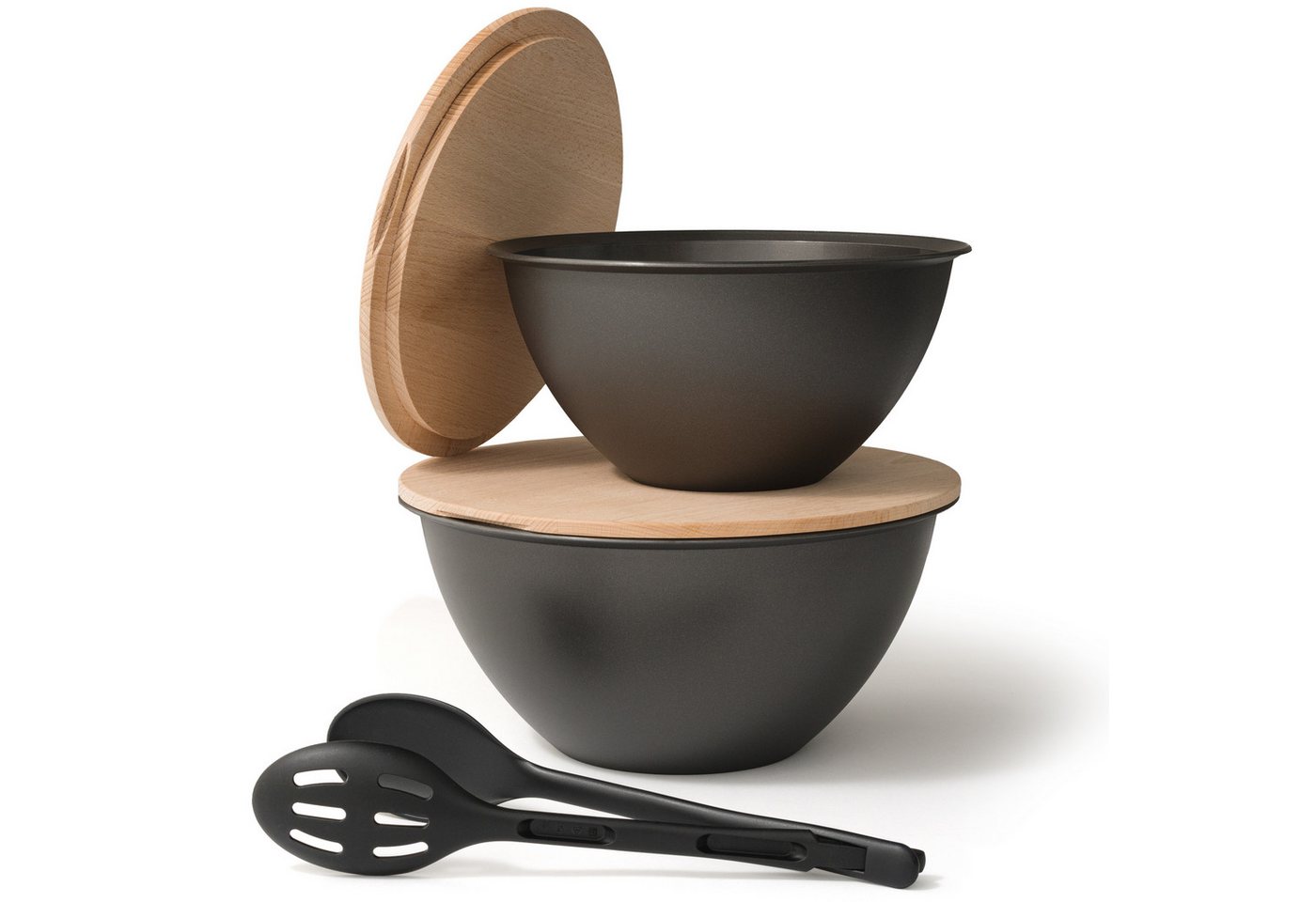 Hausfelder Salatschüssel Hausfelder Salatschüssel 4 L + 6 L + Holzdeckel + Salatbesteck, (3-tlg) von Hausfelder
