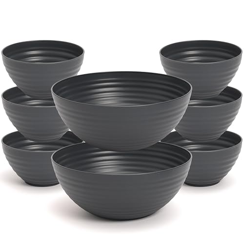 Hausfelder Bowl Salatschüssel Set | Schüsselset 8-teilig | Schüsseln aus Kunststoff BPA-frei | 2 x 3,35 l + 6 x 0,84 l | Anthrazit Schwarz von Hausfelder