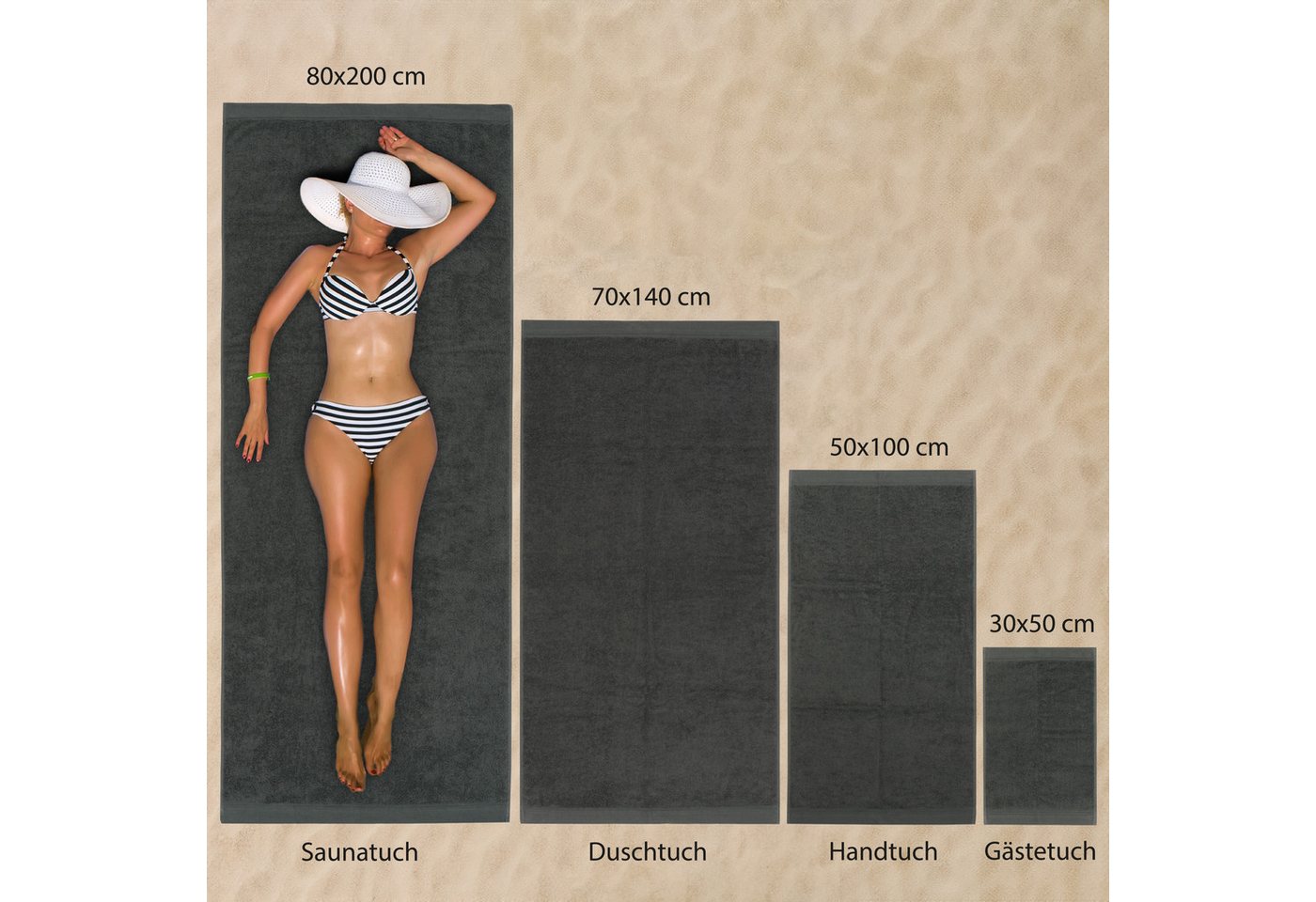 Hausfelder Saunatuch Premium Saunatücher 2er Set (Anthrazit, 2 Saunatücher, 80x200 cm), (2-St), hautfreundlich, saugstark, 100 % Baumwolle von Hausfelder