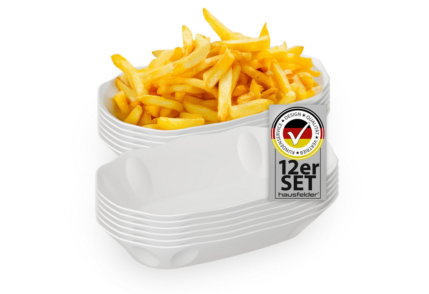 Hausfelder Snackschale Pommesschale 12er Set, Kunststoff, Currywurstschale, Snacj Schale, Kunststoff, (12-tlg), Mehrweg-Schale, mikrowellengeeignet, spülmaschinengeeignet von Hausfelder