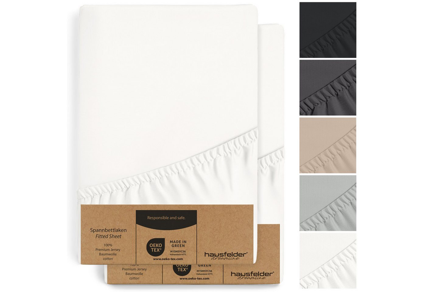 Hausfelder Spannbettlaken 2er Set Bettlaken Boxspring 90x200 cm, bis 40cm Matratzenhöhe, Weiß, Jersey-Baumwolle, Gummizug: rundum, (2 Stück), bis 40cm Steghöhe, verschiedene Farben und Größen von Hausfelder