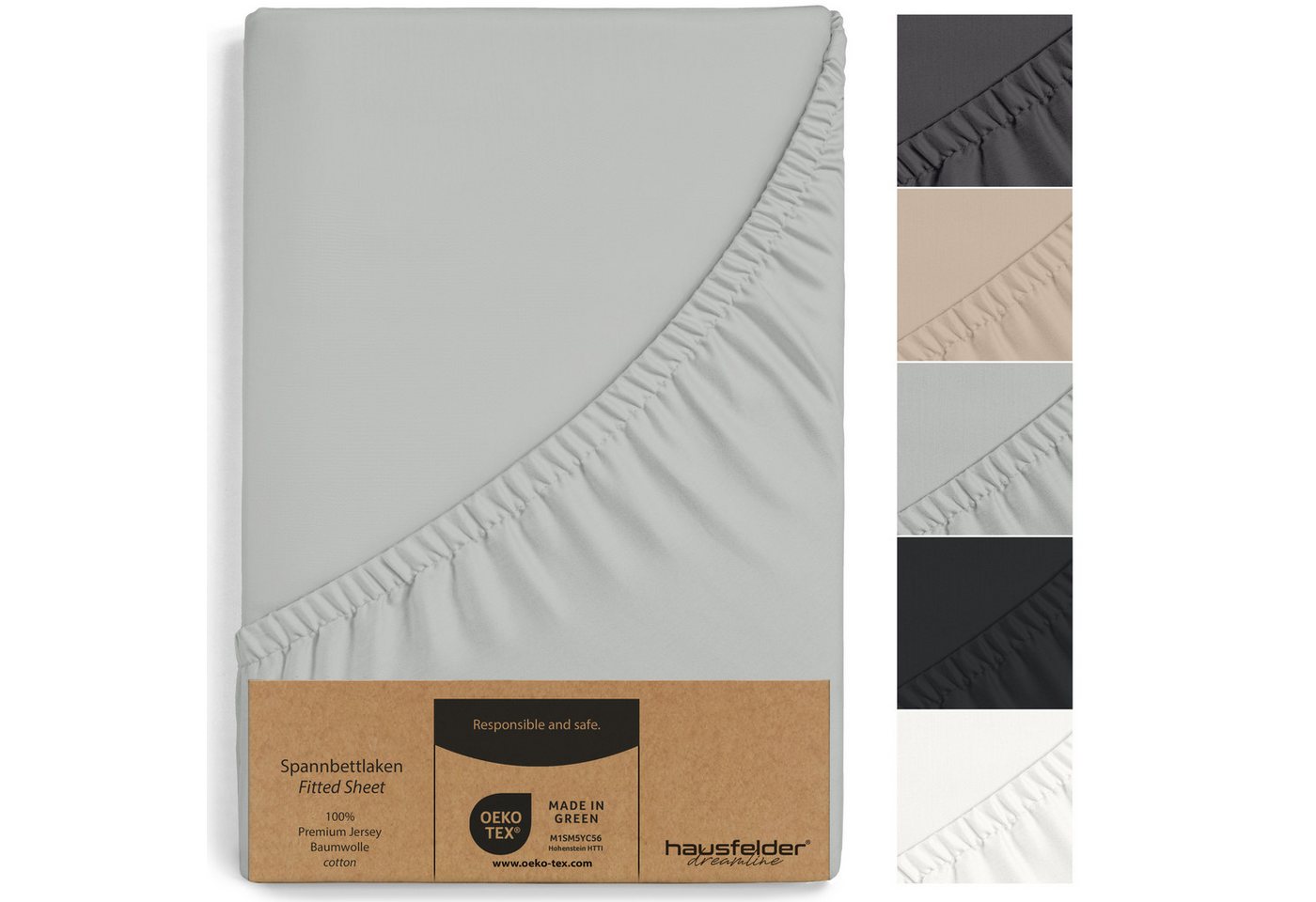Hausfelder Spannbettlaken 2er Set Spannbettlaken Topper, 180/200x200 cm, Grau, Jersey-Baumwolle, Gummizug: rundum, (2 Stück), verschiedene Farben und Größen von Hausfelder