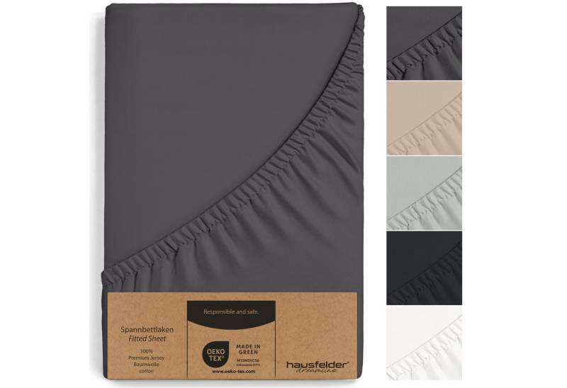 Hausfelder Spannbettlaken 2er Set SpannbettlakenTopper 180/200x200cm, Anthrazit, Jersey-Baumwolle, Gummizug: rundum, (2 Stück), verschiedene Farben und Größen von Hausfelder