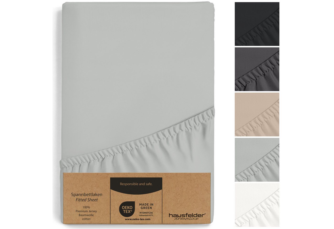 Hausfelder Spannbettlaken Boxspring Bettlaken180/200x200 cm, bis 40cm Matratzenhöhe, Grau, Jersey-Baumwolle, Gummizug: rundum, (1 Stück), verschiedene Farben und Größen von Hausfelder