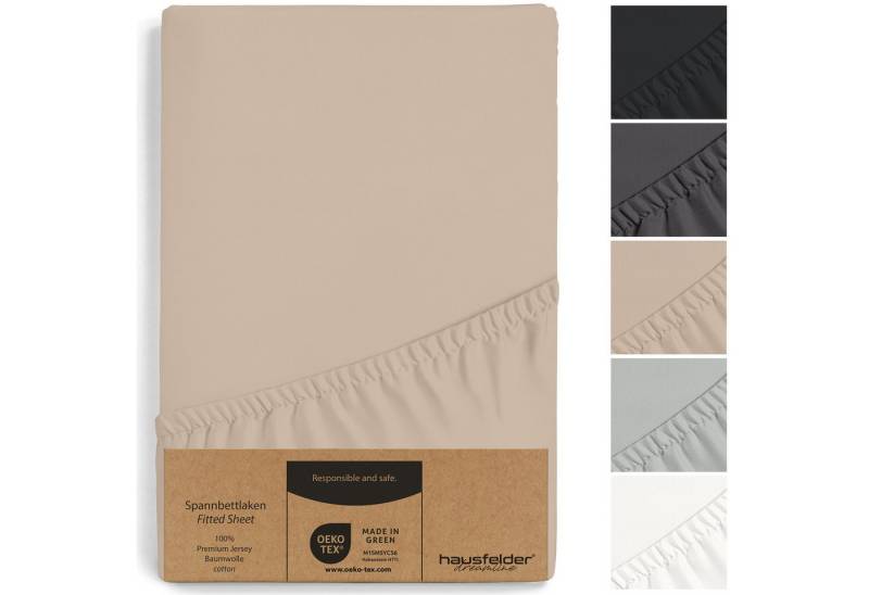 Hausfelder Spannbettlaken Topper Bettlaken 180/200x200 cm, bis 40cm Matratzenhöhe, Beige, Jersey-Baumwolle, Gummizug: rundum, (1 Stück), verschiedene Farben und Größen von Hausfelder