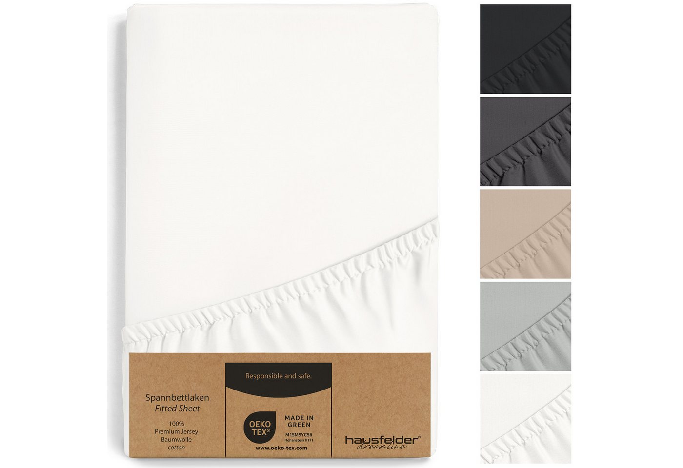 Hausfelder Spannbettlaken Topper Bettlaken 90x200 bis 100x200 cm, bis 15 cm Matratzenhöhe, Weiß, Jersey-Baumwolle, Gummizug: rundum, (1 Stück), verschiedene Farben und Größen von Hausfelder