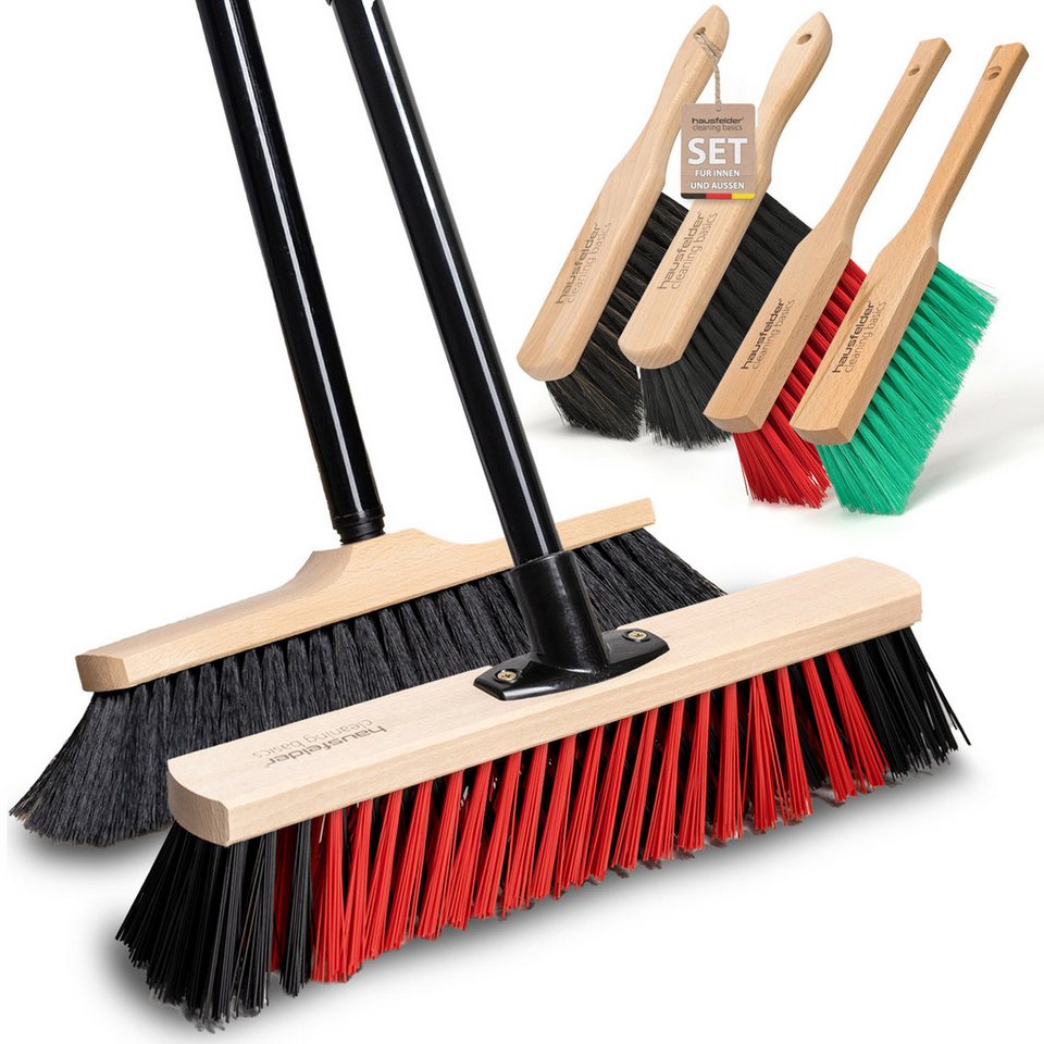 Hausfelder Straßenbesen Zimmerbesen 30 cm breit + Straßenbesen 40 cm + Handfger Innen/Außen, Terrasse, Garten, Straße, Einfahrt, (5-tlg., Besen), Besen für draußen von Hausfelder