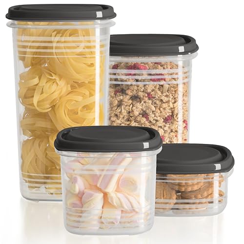 Hausfelder Vorratsdosen mit Deckel Luftdicht | 8er Vorratsbehälter-Set | Wasserdicht | BPA-frei | Aufbewahrungsbox Küche | 8-teiliges Set (4 Dosen mit Deckel) von Hausfelder