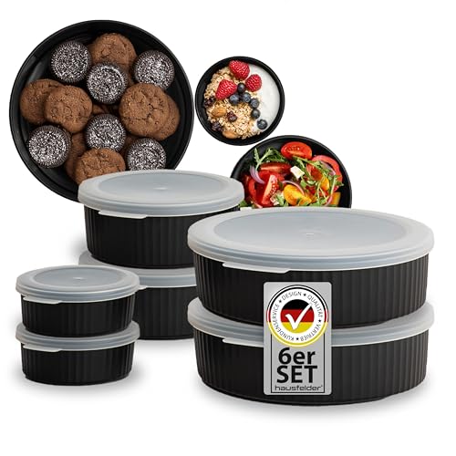 Hausfelder Vorratsdosen mit Deckel 6er Set, ideal als Frischhaltedose, Gefrierdosen, Dose für Meal Prep und Kühlschrank, Mikrowellengeschirr, 6er Set (2x2.2 /2x 0.9 /2x 0.3 L) von Hausfelder