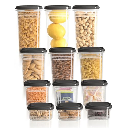 Hausfelder Vorratsdosen mit Deckel Luftdicht | 24er Vorratsbehälter-Set | Wasserdicht | BPA-frei | Aufbewahrungsbox Küche | 24-teiliges Set (12 Dosen mit Deckel) von Hausfelder