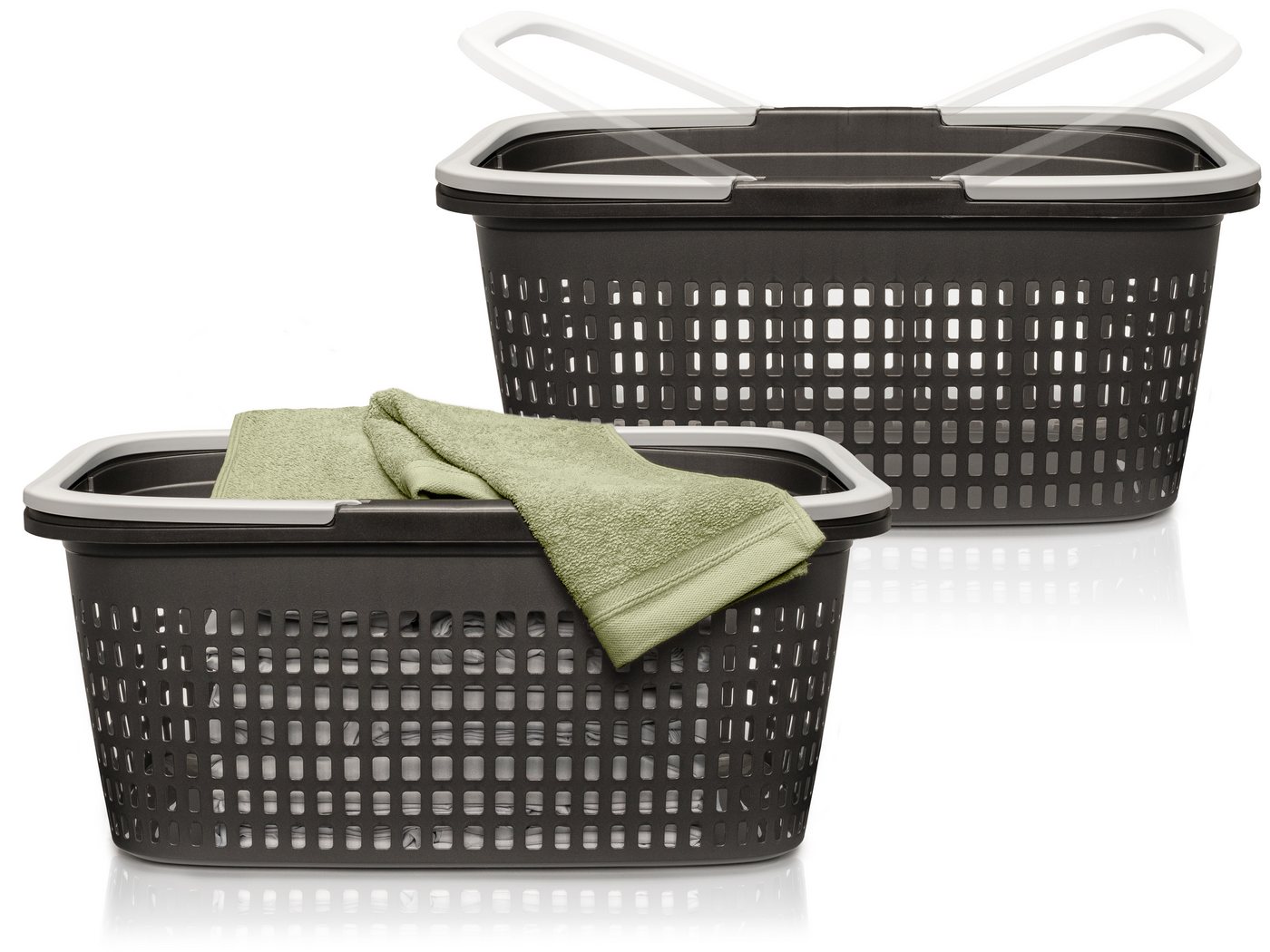 Hausfelder Wäschekorb Wäschekörbe Wäschewannen mit Henkel (Set, 2 St), Stabil & Wetterfest von Hausfelder