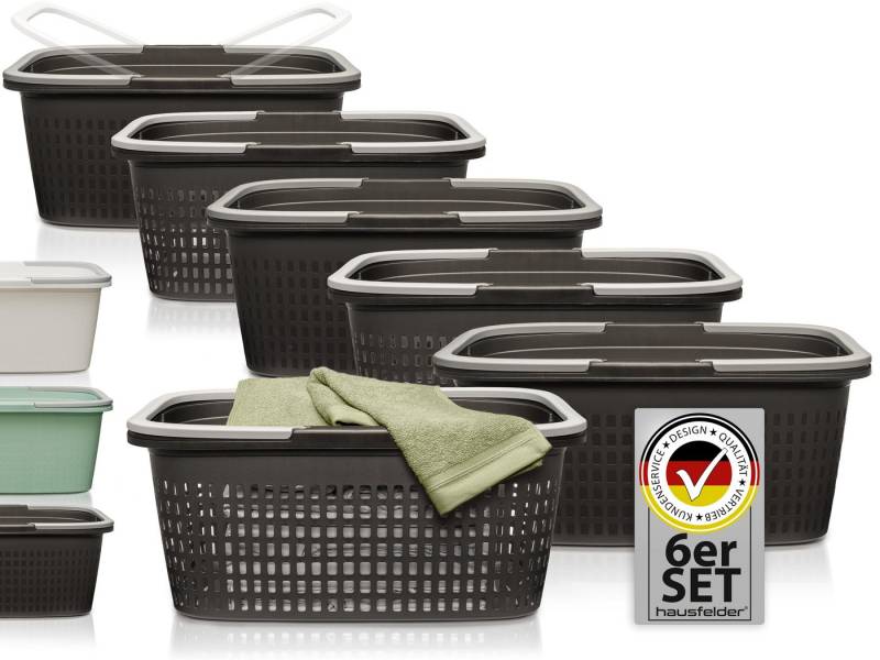 Hausfelder Wäschekorb Wäschewanne 58x37x25cm (Anthrazit-Schwarz, 3 Körbe + 3 Wannen 35 l) (Set, 6 St., 3 x Wäschekorb + 3 x Wäschewanne), mit klappbaren Henkeln, mit Griffen, 35 Liter von Hausfelder