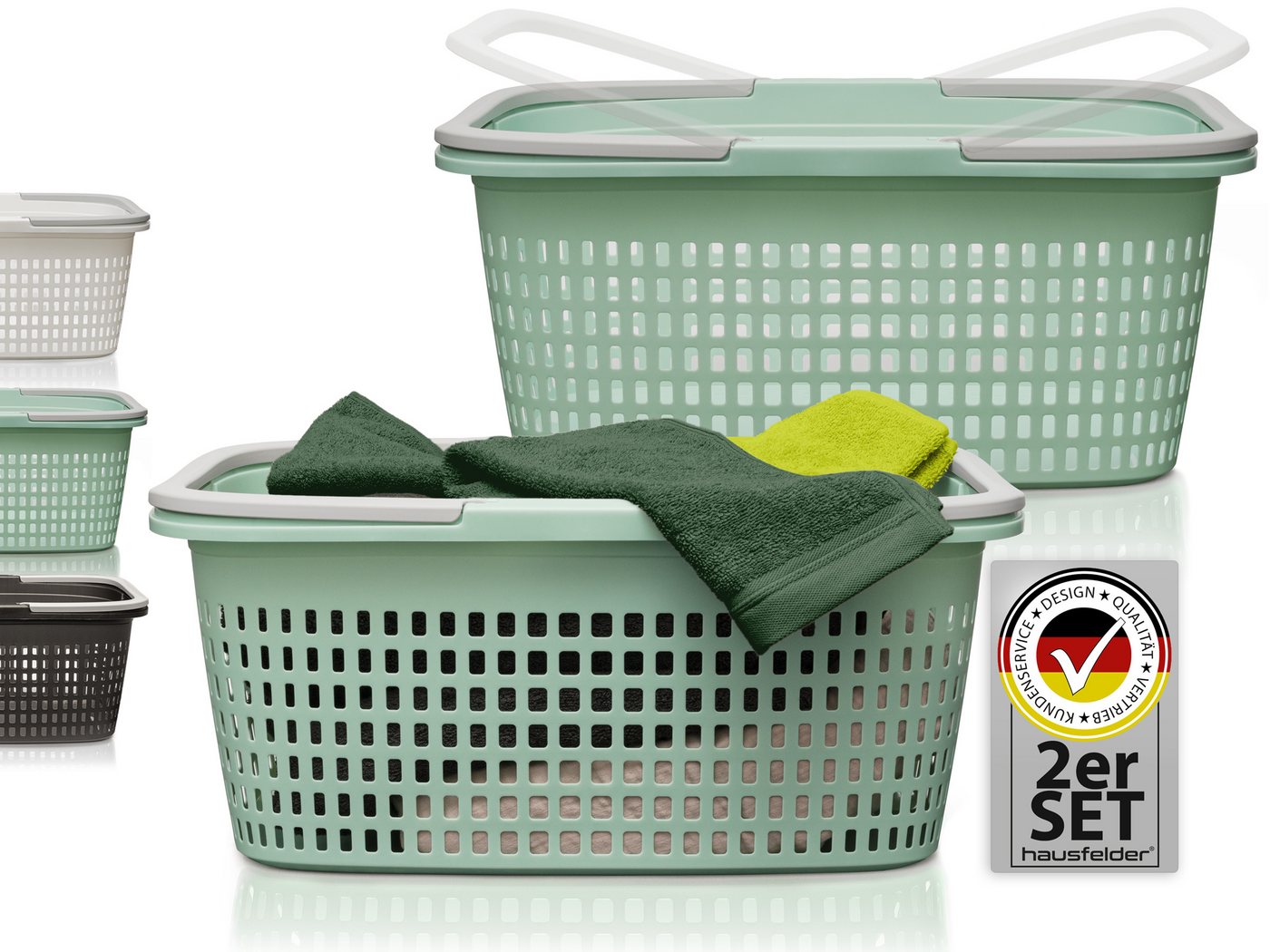 Hausfelder Wäschekorb Wäschewanne 58x37x25cm (Jadegrün, 2 Körbe, 35 l) (Set, 2 St., 2 x Wäschekorb), mit klappbaren Henkeln, mit Griffen, 35 Liter von Hausfelder
