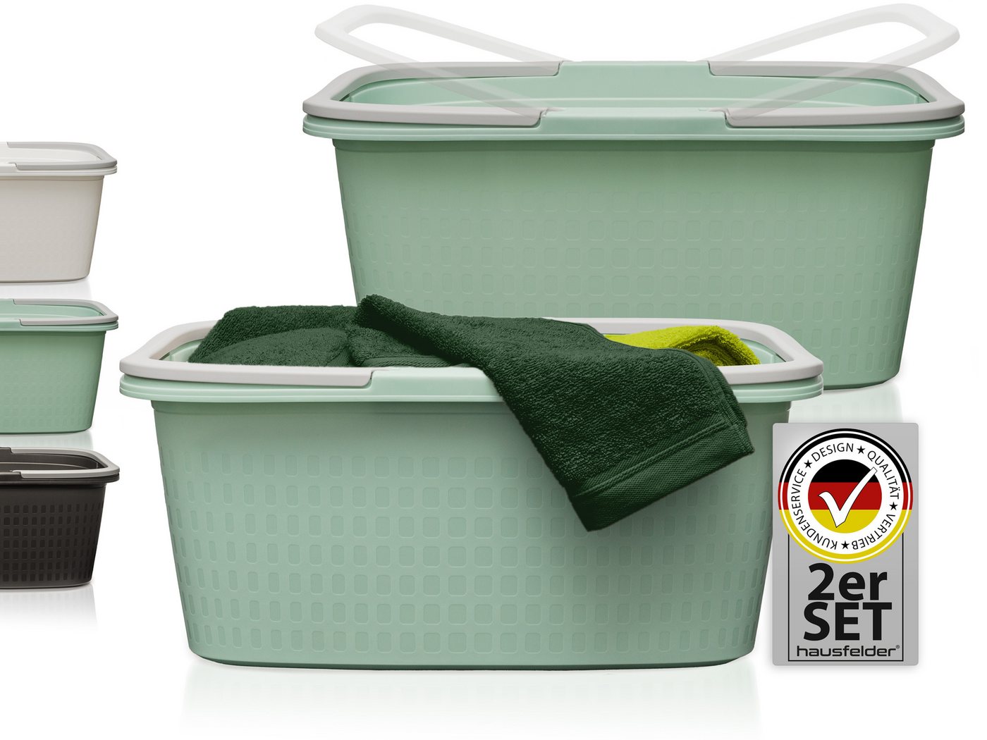 Hausfelder Wäschekorb Wäschewanne 58x37x25cm (Jadegrün, 2 Wannen, 35 l) (Set, 2 St., 2 x Wäschewannen), mit klappbaren Henkeln, mit Griffen, 35 Liter von Hausfelder