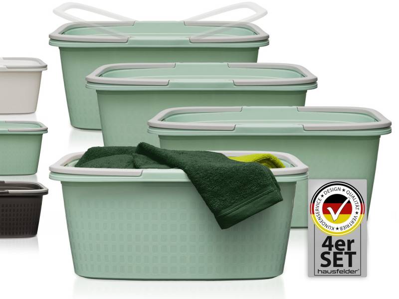 Hausfelder Wäschekorb Wäschewanne 58x37x25cm (Jadegrün, 4 Wannen, 35 l) (Set, 4 St., 4 x Wäschewannen), mit klappbaren Henkeln, mit Griffen, 35 Liter von Hausfelder