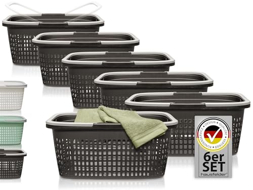 Hausfelder Wäschekorb 6er Set 58x37x25cm, Wäschekörbe mit Henkel 35 l, stabil und stapelbar (Anthrazit-Schwarz, 6 Körbe) von Hausfelder
