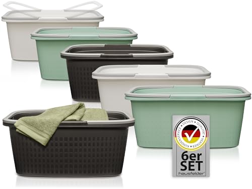 Hausfelder Wäschewanne Wanne 35l – Wäschewannen 6er Set - Stabil & Wetterfest - Wäschekörbe mit Henkeln & Griffen 35 l (Farbmix, 6 Wannen) von Hausfelder