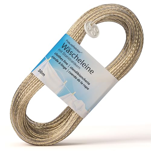 Hausfelder Wäscheleine 30 Meter mit Stahlkern Outdoor- reißfest, stabil für Garten, Balkon, Camping, Keller, Wäscheleine extra stark für draußen und drinnen (30m) von Hausfelder
