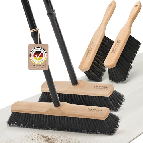 Hausfelder Zimmerbesen mit Stiel 30 cm + 40 cm Stubenbesen fein und weich, 2 x Handfeger klein (30cm + 40cm Besen + Handfeger) von Hausfelder