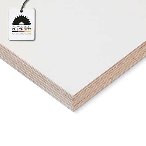 HausFux Multiplex-Platte nach Maß - 1,8 cm starkes Birken-Sperrholz, beidseitig melaminharzbeschichtet, feuchtigkeitsresistente Oberfläche - Handwerker-Qualität - Maßanfertigung (Weiß, 110 x 70 cm) von Hausfux