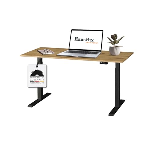 Hausfux Höhenverstellbarer Schreibtisch auf Maß - inkl. 2,5 cm starker, maßgefertigter Tischplatte - 2- oder 3-stufiges Gestell, OLED-Touchpanel (Artisan Eiche & Schwarz, 2-stufig, 110 x 70 cm) von Hausfux
