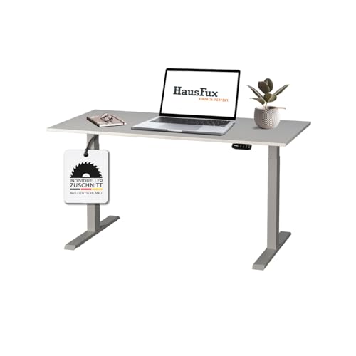 Hausfux Höhenverstellbarer Schreibtisch auf Maß - inkl. 2,5 cm starker, maßgefertigter Tischplatte - 2- oder 3-stufiges Gestell, OLED-Touchpanel (ICY White & Grau, 2-stufig, 180 x 80 cm) von Hausfux