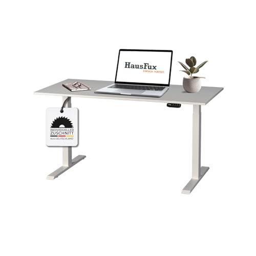 Hausfux Höhenverstellbarer Schreibtisch auf Maß - inkl. 2,5 cm starker, maßgefertigter Tischplatte - 2- oder 3-stufiges Gestell, OLED-Touchpanel (ICY White & Weiß, 2-stufig, 140 x 70 cm) von Hausfux