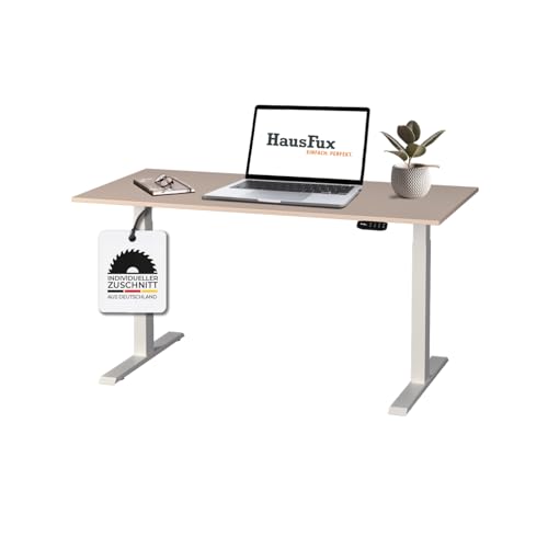 Hausfux Höhenverstellbarer Schreibtisch auf Maß - inkl. 2,5 cm starker, maßgefertigter Tischplatte - 2- oder 3-stufiges Gestell, OLED-Touchpanel (Sandbeige & Weiß, 2-stufig, 160 x 80 cm) von Hausfux