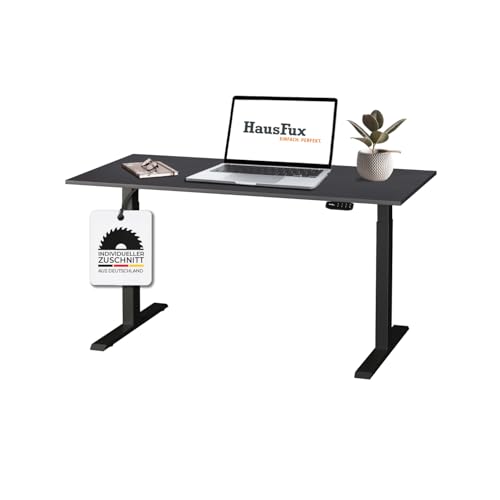 Hausfux Höhenverstellbarer Schreibtisch auf Maß - inkl. 2,5 cm starker, maßgefertigter Tischplatte - 2- oder 3-stufiges Gestell, OLED-Touchpanel (Vulkan Schwarz & Schwarz, 2-stufig, 140 x 70 cm) von Hausfux