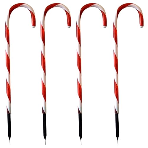 4er Set LED-Leuchtstäbe 32 LED-Lichter je 44cm hoch mit Erdspieß Batteriebetrieb Außenbeleuchtung 'Zuckerstange' Lichterkette LED Licht Außendekoration Leuchtstab Weihnachtsdeko Gartendekoration von Haushalt International