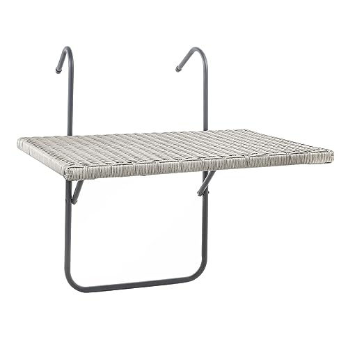 Haushalt International Balkonhängetisch 60x40 cm Rattanoptik Hängetisch Klapptisch Weide Balkontisch klappbar Terrassentisch zum Einhängen grau 60382 von Haushalt International