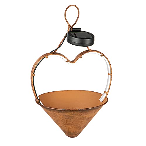 Gartendeko Solarlampe Blumenampel LED Hängelampe Außenleuchte rost, 50x LED warmweiß, Metall Kunststoff, LxH 18,5x34 cm von Haushalt International