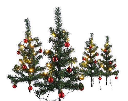 HI 4er Set Mini Weihnachtsbäume beleuchtet mit 40 warmweißen LEDs dekoriert mit 24 Baumkugeln grün künstliche Weihnachtsbäume für Innen- und Außengebrauch Tannenbäume Christbaum 63x49 cm von Haushalt International
