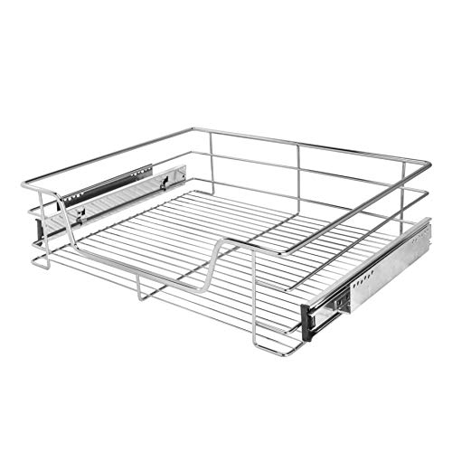 HI Teleskop Schublade - Küchenschrank Schublade für 60 cm Küchenschränke, Aufbewahrungskorb Schublade Einbau, Teleskop Korb für Küchenschrank, aus Metall (verchromt) von Haushalt International