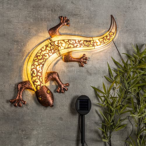 Haushalt International Außenlampe braun Wandleuchte Gecko Solarlampe Garten, LED Terrassenlampe statisch blickend Hauswand Lampe Akku, 10x LED warmweiß, LxBxH 69x36x3 cm von Haushalt International