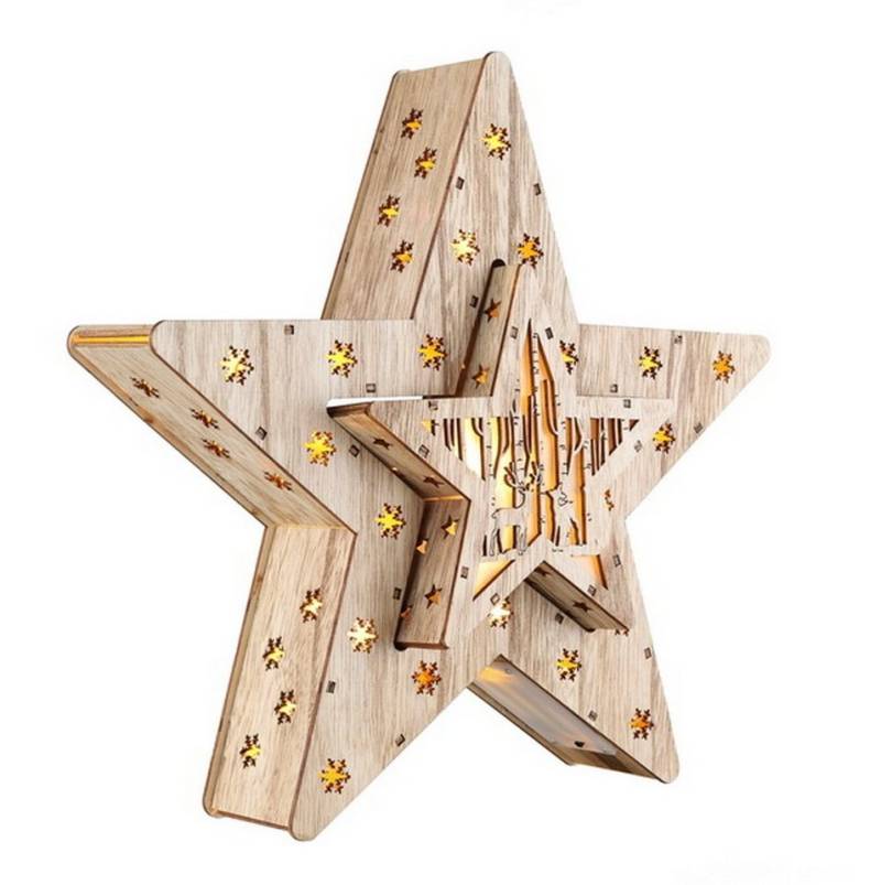 Haushalt International Dekostern 2in1 LED Holzsterne Weihnachts-Deko Stern Weihnachtsstern, 2 St., freistehend, 16 LEDs von Haushalt International