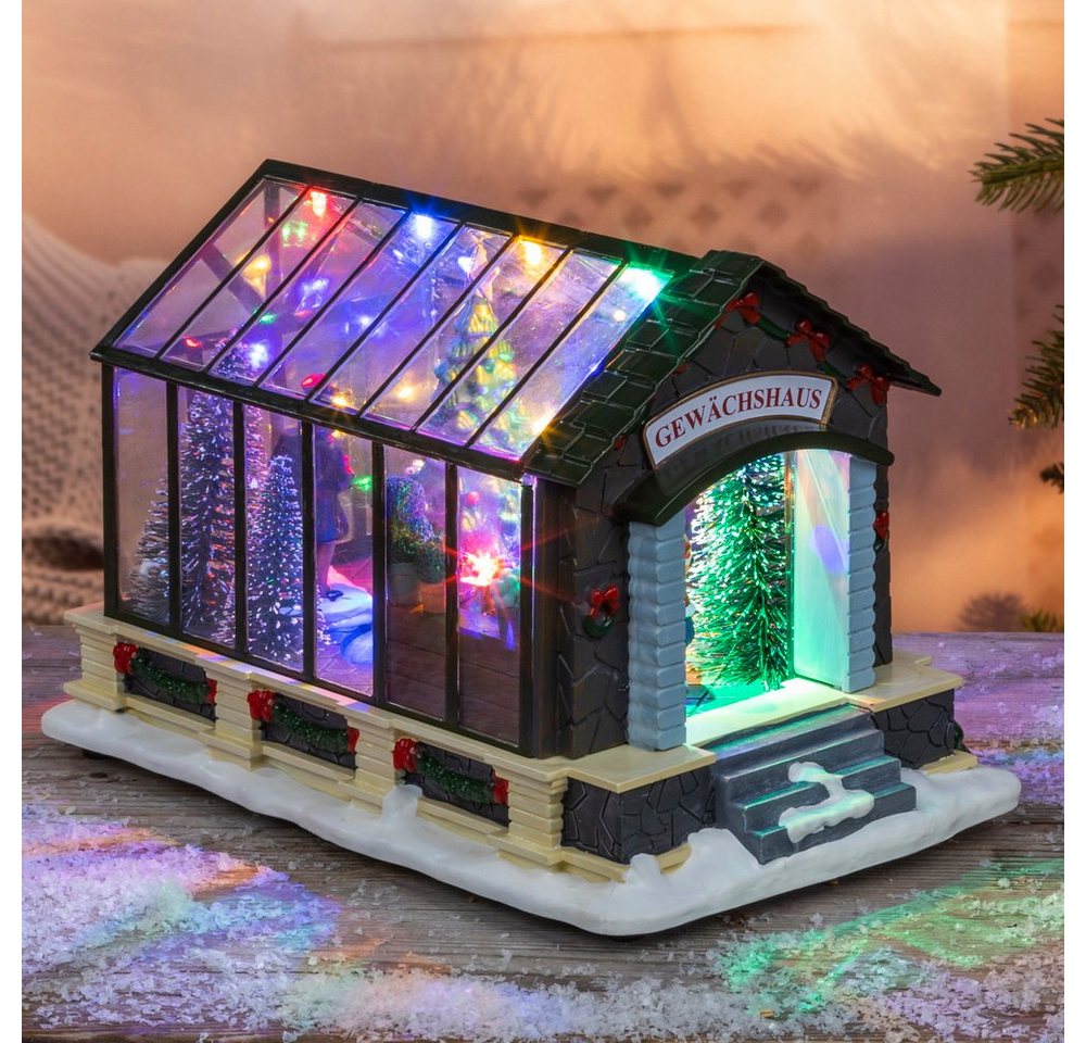 Haushalt International Gewächshaus LED Weihnachts Gewächshaus Weihnachten Winterlandschaft Deko, mit 12 mehrfarbigen LEDs, aus Kunststoff, Dekoration von Haushalt International