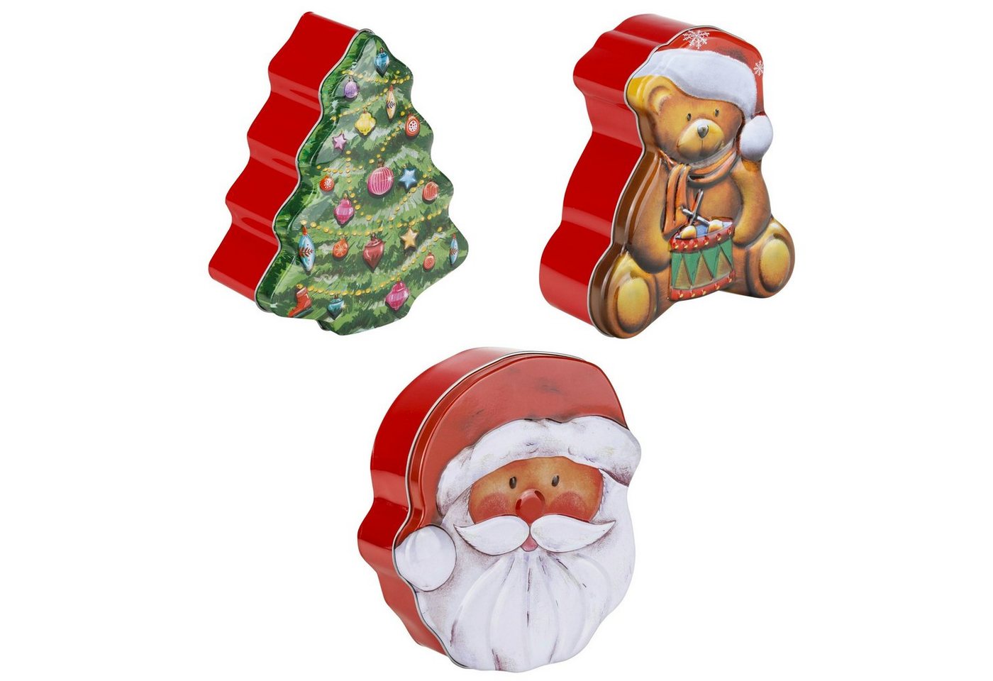 Haushalt International Keksdose, Metall, (3-tlg), Mit vers. Weihnachtskeksdosen - Teddy, Weihnachtsmann, Weihnachtsbaum von Haushalt International