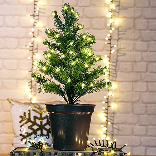 Haushalt International Künstlicher Weihnachtsbaum mit 50 LEDs im Topf 55 cm Tannenbaum Christbaum Dekobaum beleuchtet mit Lichterkette 55569 von Haushalt International