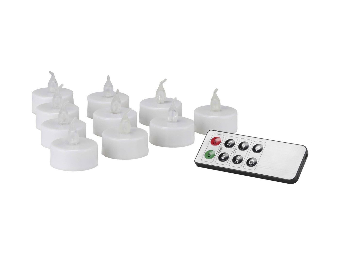 Haushalt International LED-Kerze (Set, 11-tlg), 10 LED Teelichte weiß feuergelb Fernbedienung Timer Dimmer von Haushalt International