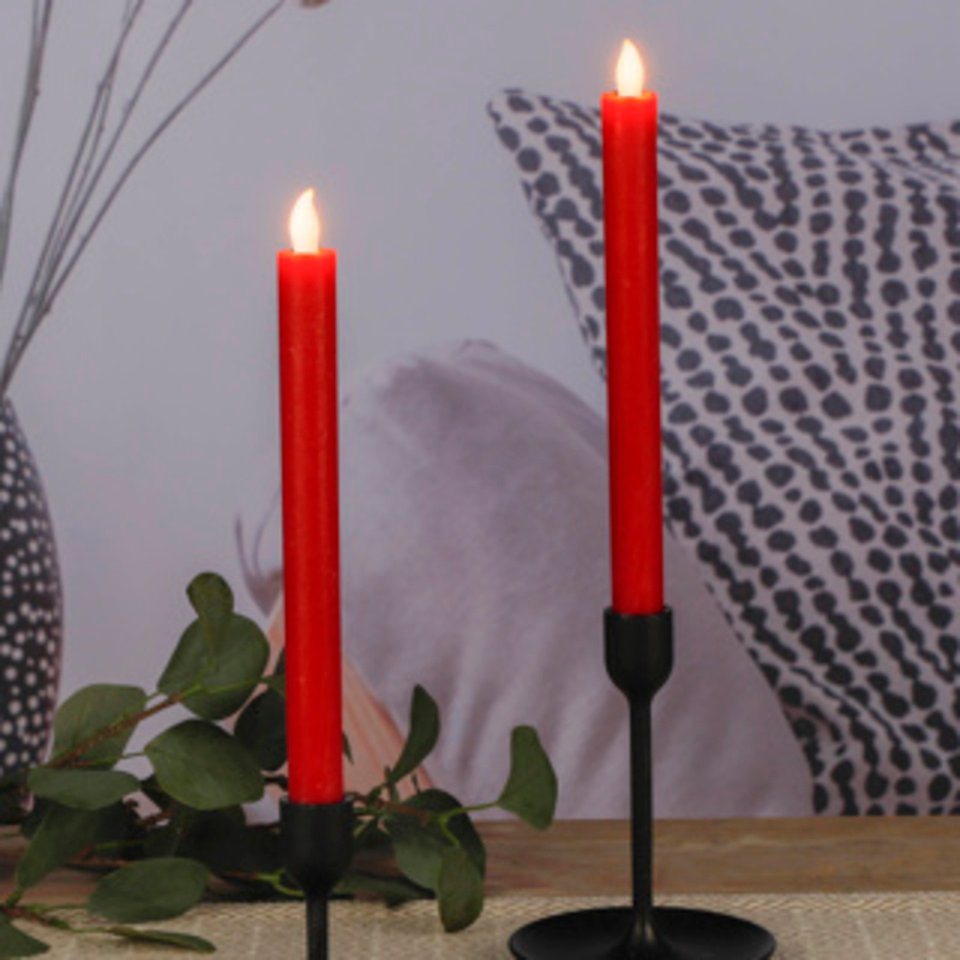 Haushalt International LED-Kerze Stabkerzen 2er Set mit LED Flamme, Rustik rot ca. 2 x 25 cm (1-tlg) von Haushalt International