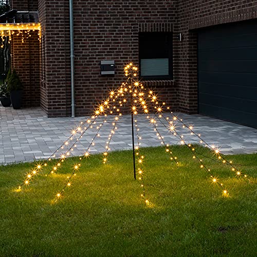 Haushalt International LED Lichterpyramide inkl. Mast und Stern 1,5 Meter Weihnachtsdeko Lichterkette warmweiß Beleuchtung Lichternetz Weihnachtsbeleuchtung von Haushalt International