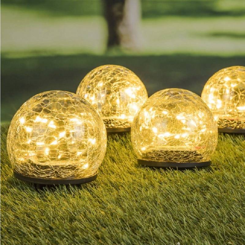 Haushalt International LED Solarleuchte 4er Set LED Solar Crackle Glas Lampen Wegbeleuchtung Gartenleuchten, LED fest integriert, warmweiß, mit 20 warmweißen LEDs Haushalt International LED Solarleuchte 4er Set LED Solar Crackle Glas Lampen Wegbeleuchtung Gartenleuchten, LED fest integriert, warmweiß, mit 20 warmweißen LEDs von Haushalt International