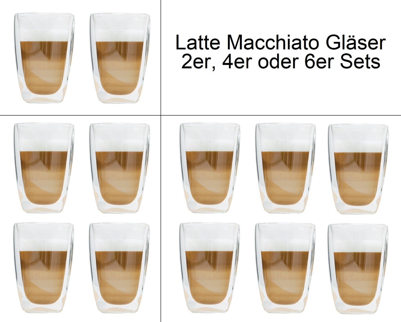 Haushalt International Latte-Macchiato-Glas Latte Macchiato-Gläser Doppelwandig isolierglas Extra lang warmhaltend, 400ml, spülmaschinengeeignet, mikrowellengeeignet von Haushalt International
