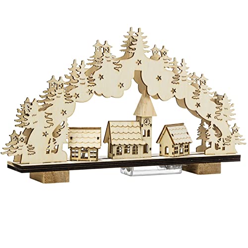 Haushalt International Lichterbogen Weihnachten 13 LED Holz Schwibbogen Schwippbogen Adventsleuchter, Braun, ca. 33 x 19 x 5 cm von Haushalt International