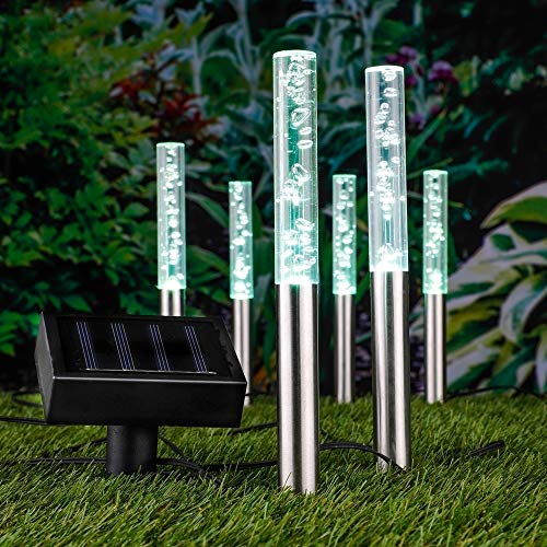 Haushalt International Premium 6er LED Solar Lampenset Bubbles Leuchtstäbe Solarlampe Steckleuchten Luftblasen LED Farbwechsel Solar Leuchten Edelstahl 70252 von Haushalt International