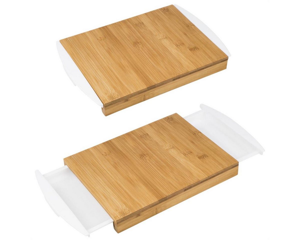 Haushalt International Schneidebrett Schneidebrett Bambus 2 herausnehmbare Kunststoffschalen 38,5x25x4,5cm, Holz, (1-St) von Haushalt International