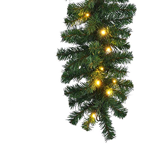 Haushalt International Tannengirlande aussen 270 cm - Grüne Girlande mit Lichterkette (40x LED), weihnachtliche Girlande mit Licht als Weihnachtsdeko aussen von Haushalt International