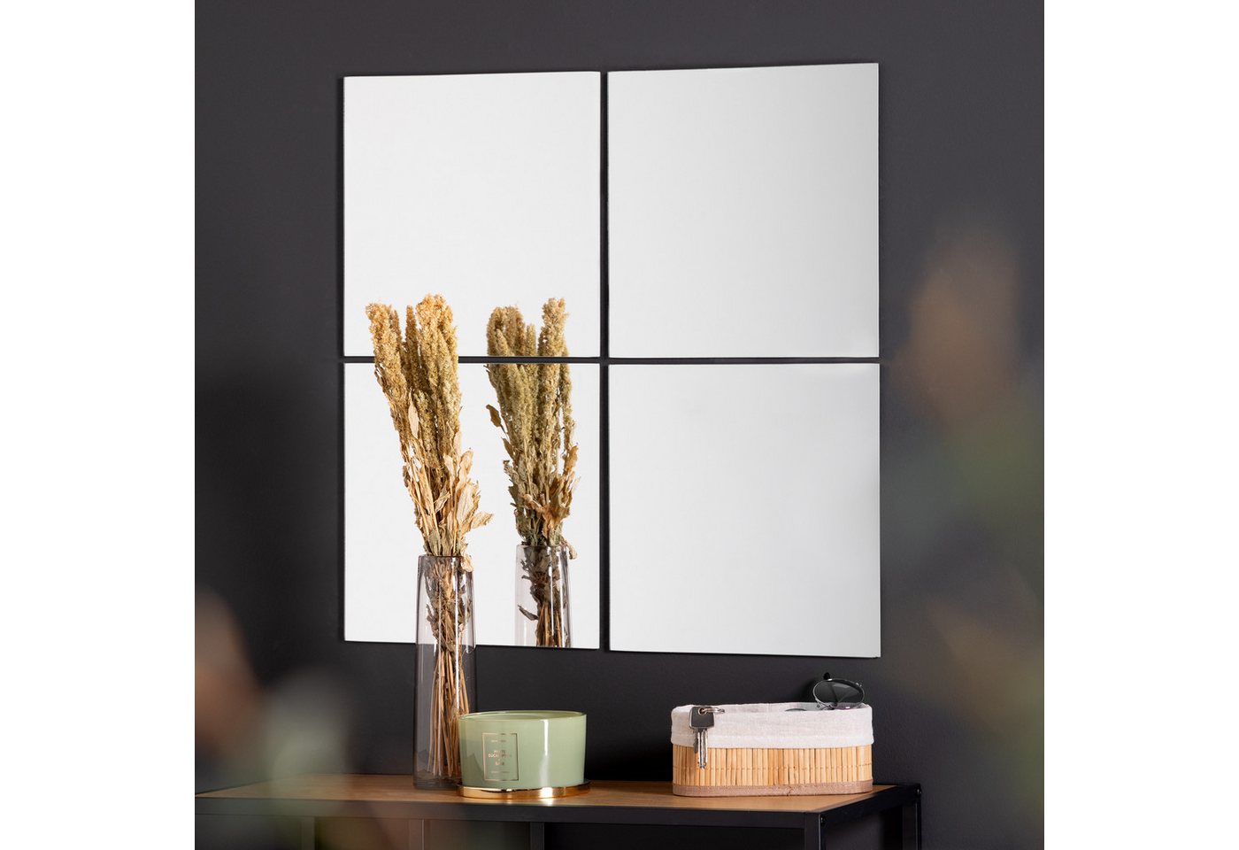 Haushalt International Wandspiegel Wandspiegel Spiegelwand Wandaufkelber Spiegelfliesen Badezimmerspiegel (Spiegelfliesen, 4-St., viereckige Spiegel, 30 x 30 x 0,25 cm (LxBxT), Dekoration Wohnzimmerspiegel, Material: Glas von Haushalt International