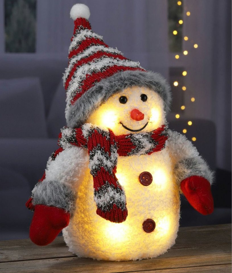 Haushalt International Weihnachtsfigur, LED Weihnachtsdeko - Schneemann - 26 cm - Rot von Haushalt International